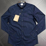 Burberry Shirt Classic New Letter Long Sleeve Shirt Men's Casual Business Embroidery White Solid Color High Texture Shirt