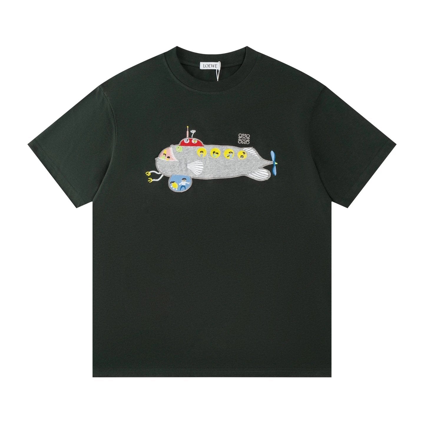 LOEWE T-shirt Whale Submarine Embroidery on the Chest logo round Neck Short Sleeve25ss New Pure Cotton Unisex Style T T-shirt OS Loose Fit Base Shirt Half Sleeve T-Shirt Top Half Sleeve