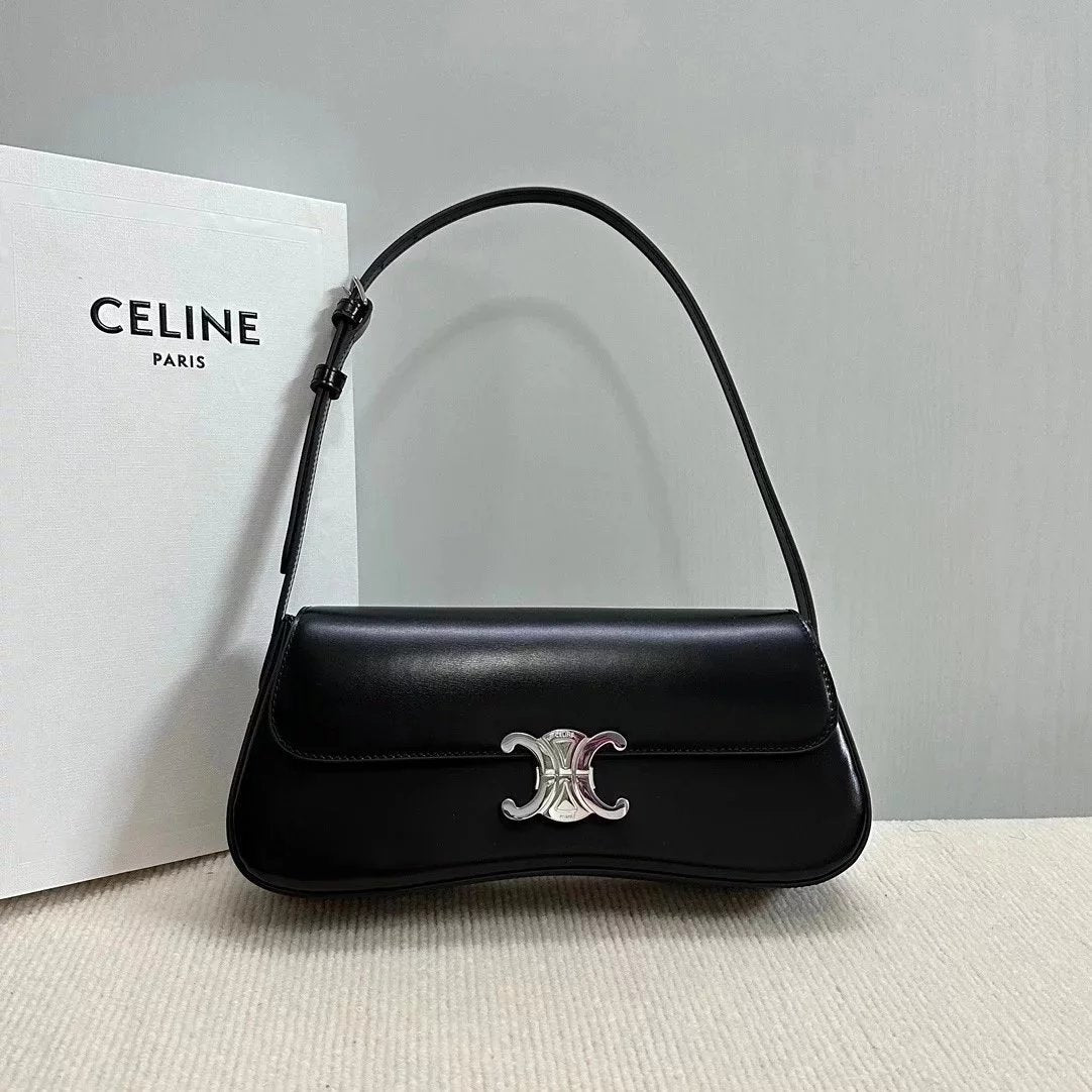 Celine women's bag Top version 【Super Original Leather】2024New Ladies NewLOLA Medium Logo Printed Handbag Retro Twist Lock Bag Lola Handbag Arc De Triomphe Underarm Bag Women's Bag Casual Bag Shoulder Bag Baguette Bag115532115533