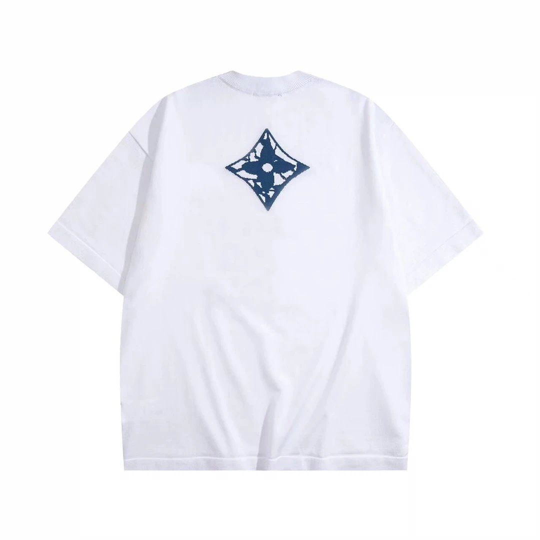 Louis Vuitton LV T-shirt Front and Back Blue Floral Knit Letter Pattern logo round Neck Short Sleeve25ss New Pure Cotton Unisex Style T T-shirt OS Loose Fit Base Shirt Half Sleeve T-Shirt Top Half Sleeve