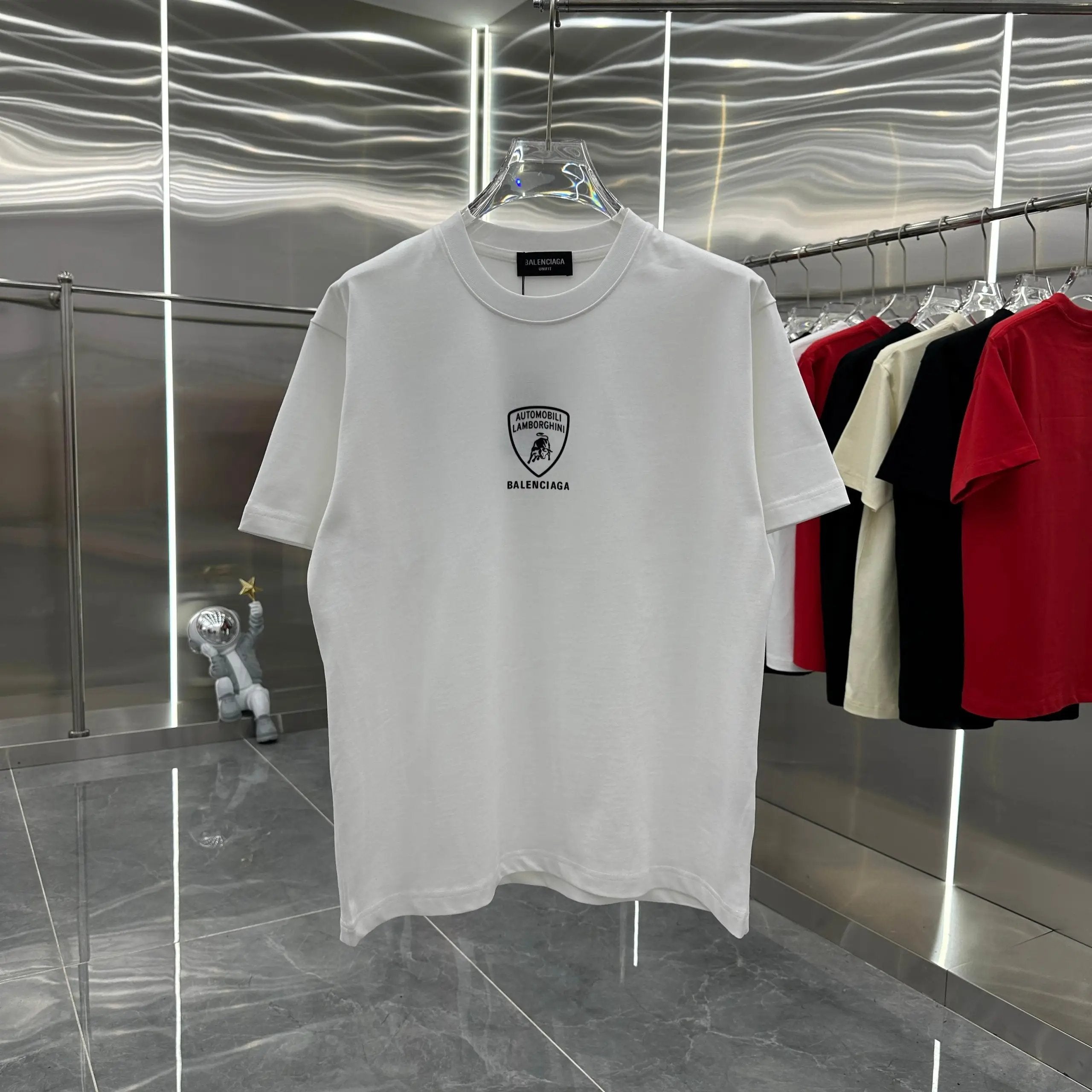 Balenciaga T-shirt Lamborghini Collaboration Chest Print logo round Neck Short Sleeve25ss New Pure Cotton Unisex Style T T-shirt OS Loose Fit Base Shirt Top Half Sleeve T-Shirt