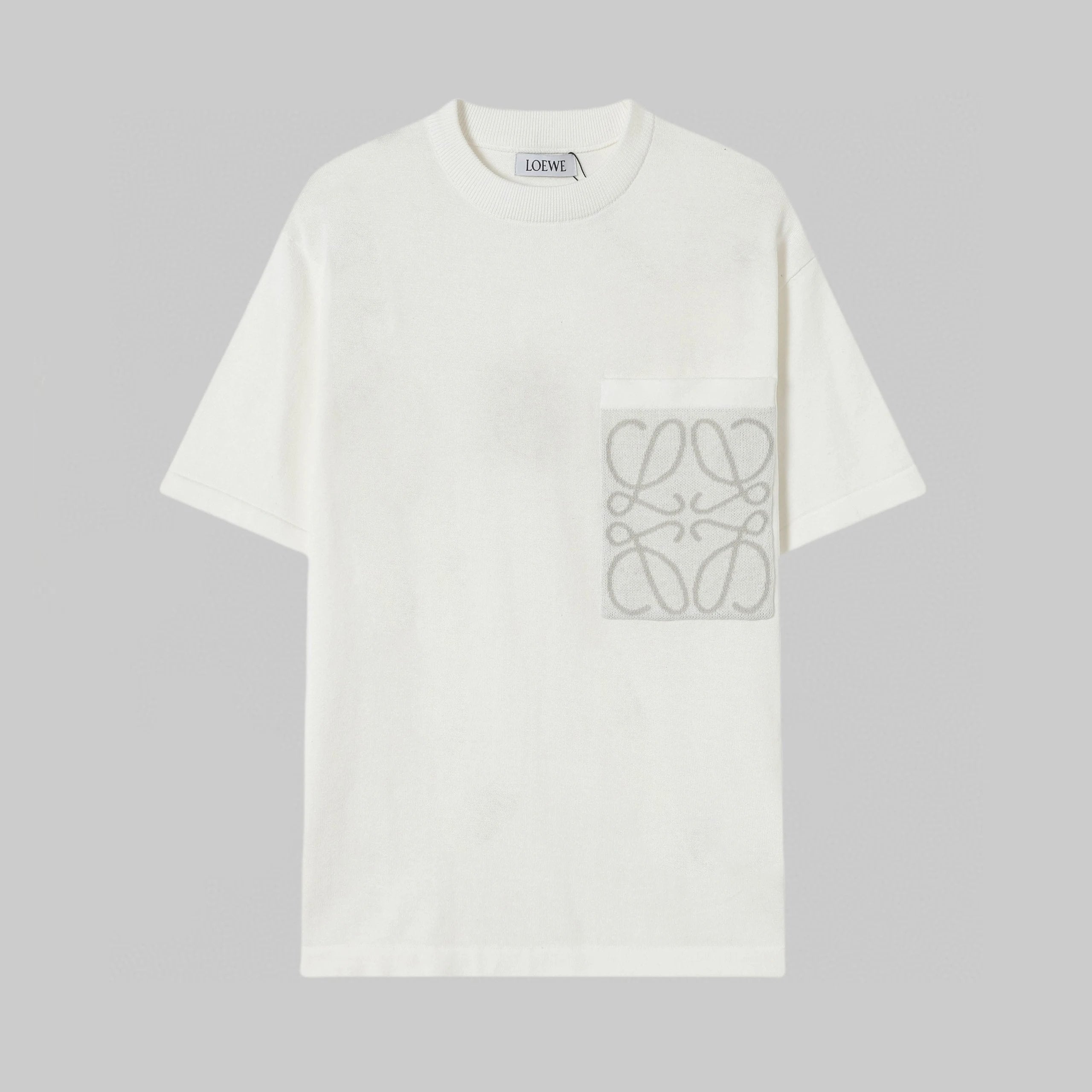 LOEWE T-shirt Pocket Knit Logo logo round Neck Short Sleeve25ss New pure cotton T Unisex T-Shirt OS Loose Fit Base Shirt Top Half Sleeve T-Shirt