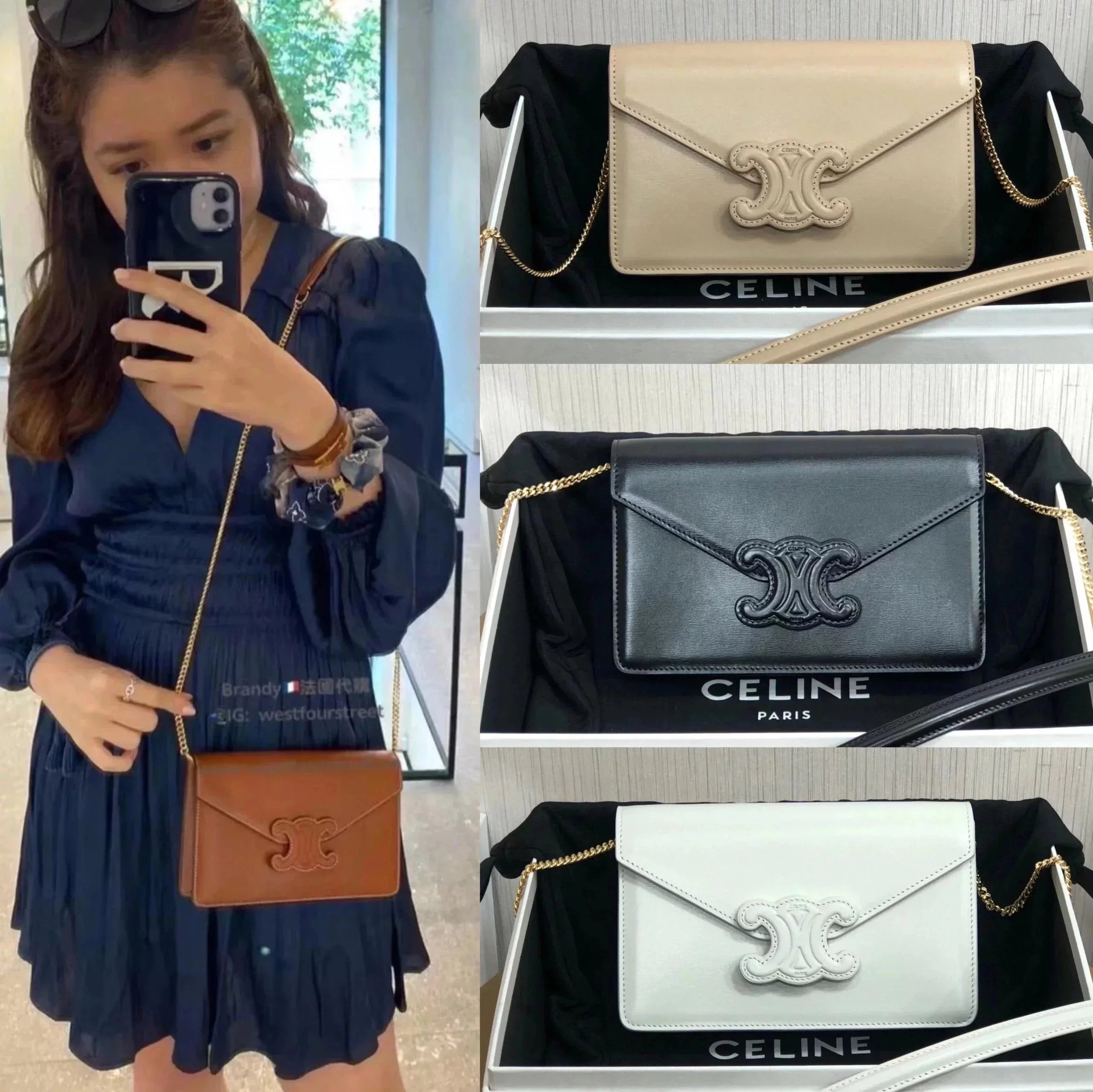 Celine women's bag Top version 【Original Leather Highest Version】2022New CUIRTRIOMPHEWOC Arc De Triomphe Chain Bag Envelope Package Shoulder Bag Messenger Bag Women's Bag10J733