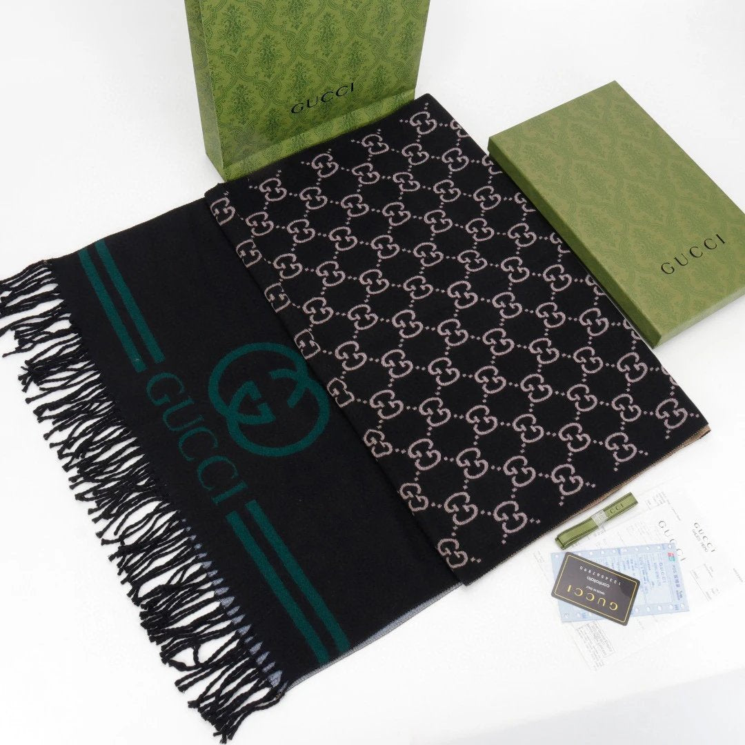 Gucci Scarf  Double-Sided Jacquard Cashmere Wool Long Scarf Same Style for Men and Women