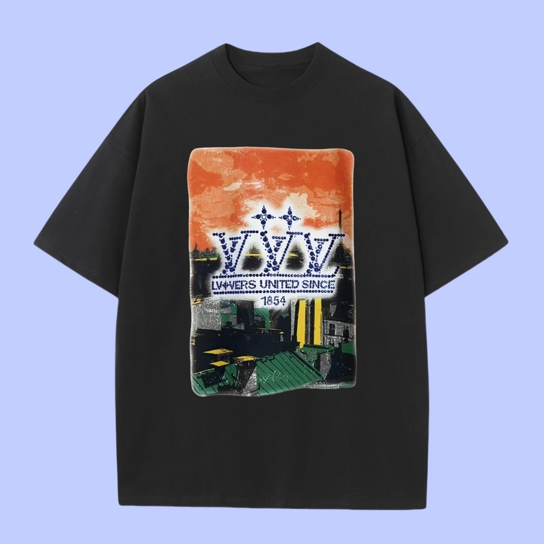 Louis Vuitton LV T-shirt City Pattern Print on the Chest logo round Neck Short Sleeve25ss New Pure Cotton Unisex Style T T-shirt OS Loose Fit Base Shirt Top Half Sleeve T-Shirt