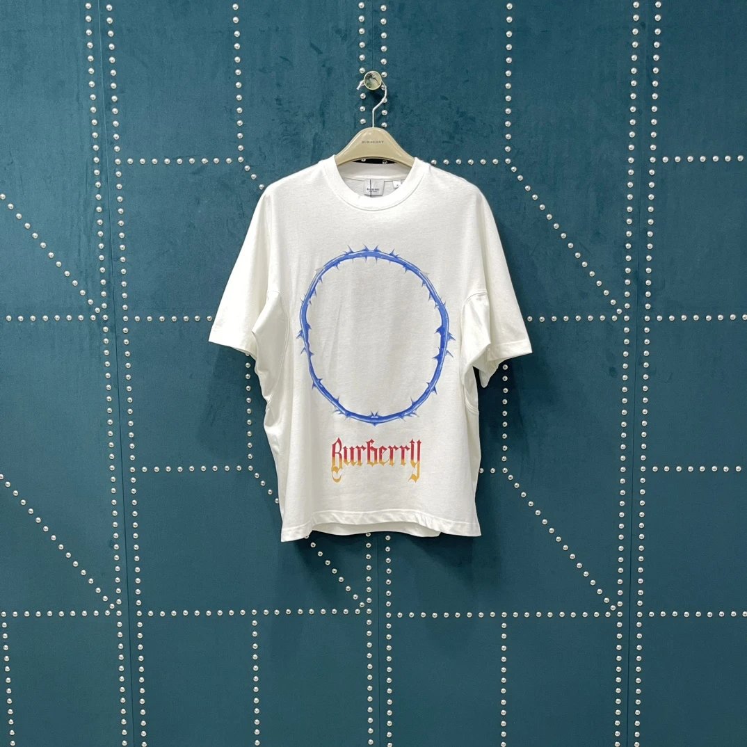Burberry T-shirt Thorn Circle Print on the Chest logo round Neck Short Sleeve25ss New Pure Cotton Unisex Style T T-shirt OS Loose Fit Base Shirt Half Sleeve T-Shirt Top Half Sleeve