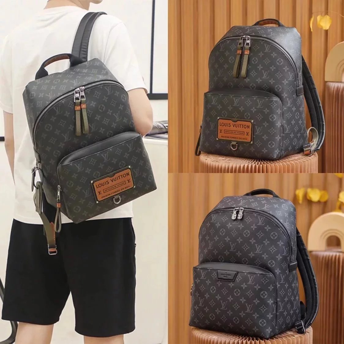 Louis Vuitton LV Backpack Top version 【Spot High Quality】CHRISTOPHER Men's Bag Small Size Black Flower Backpack Versatile Schoolbag Leather Backpack Large Capacity Backpack M43186M45218