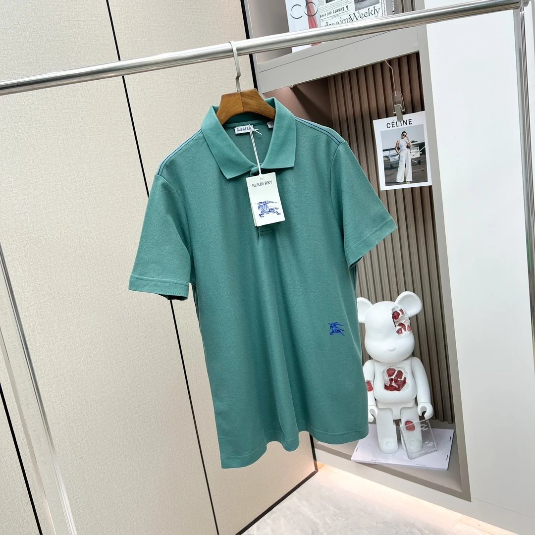 Burberry T-shirt Equestrian Knight Logo Embroidered Pique Mesh Cotton POLO Shirt Lapel Short Sleeve25ss New Unisex Summer Short Sleeve OS Loose T Business Half Sleeve Shirt Plus Size T-Shirt