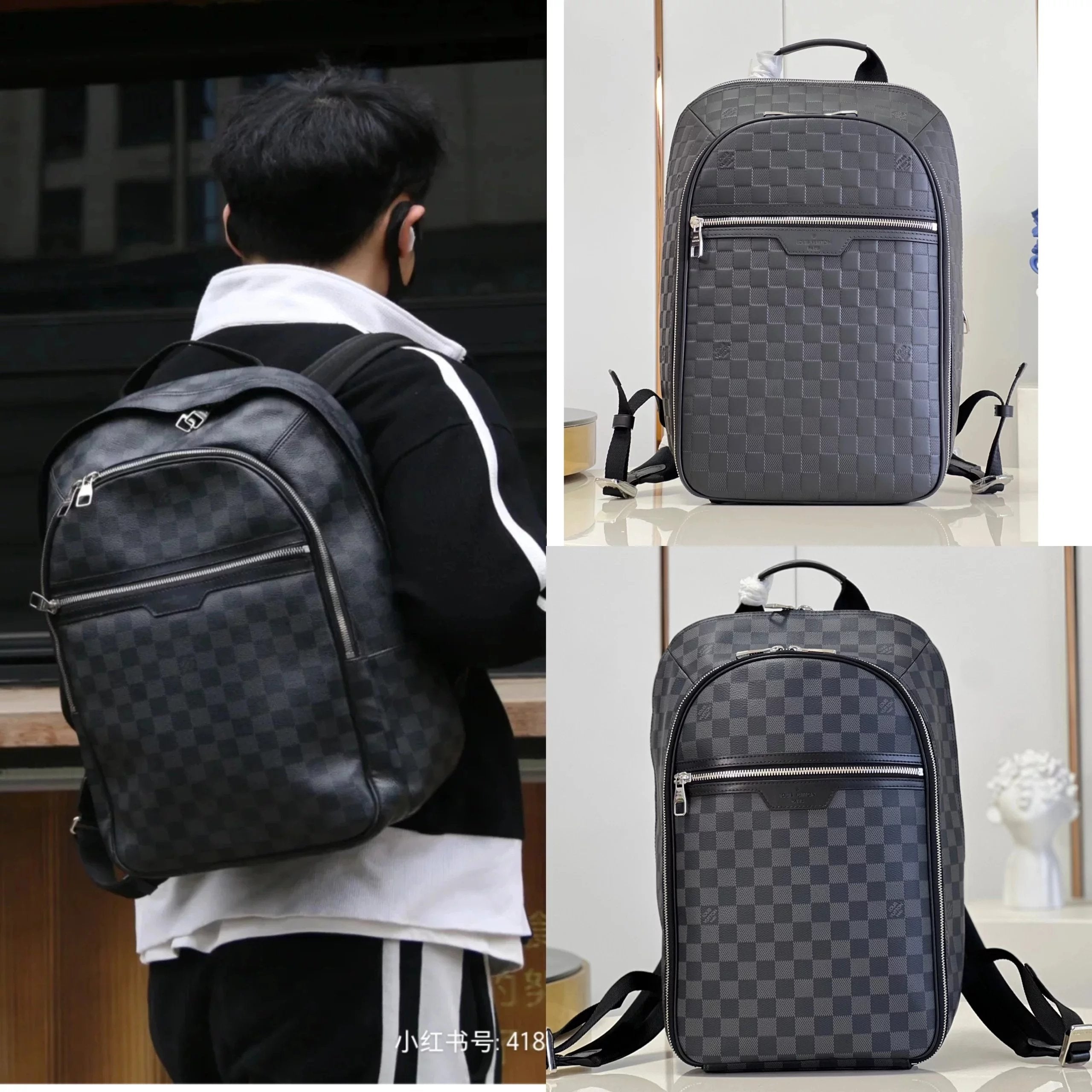 Louis Vuitton LV Backpack Top version 【Inspection-Free Version】Original Leather Hardware N45287Black Plaid New Michael Backpack Men's Men's Handbag Men's Schoolbag Men's Shoulder Bag Men's Sports Bag Backpack Computer Bag Men's Travel Bag Men's and Women'