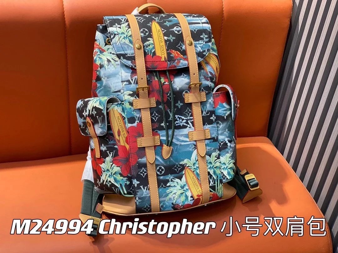 Louis Vuitton LV Backpack Top version 【Duobao Leather Original Quality】2024New Multifunctional Chistopher Small Size Backpack Summer Vacation Style Colorful Flowers Pattern Graffiti Backpack Travel Bag Graffiti Style New Men's Bag Women's Bag M24994