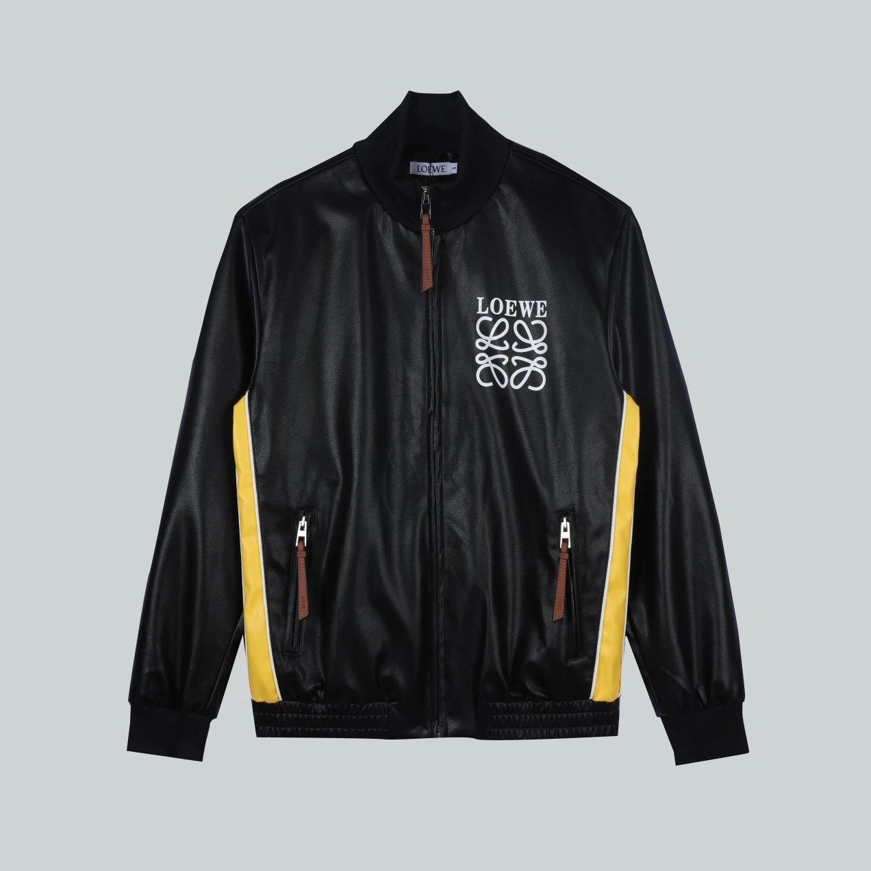 LOEWE Jackets Zipper Stand Collar Leather Jacket Coat Unisex Autumn Winter New Sports Casual Loose Versatile