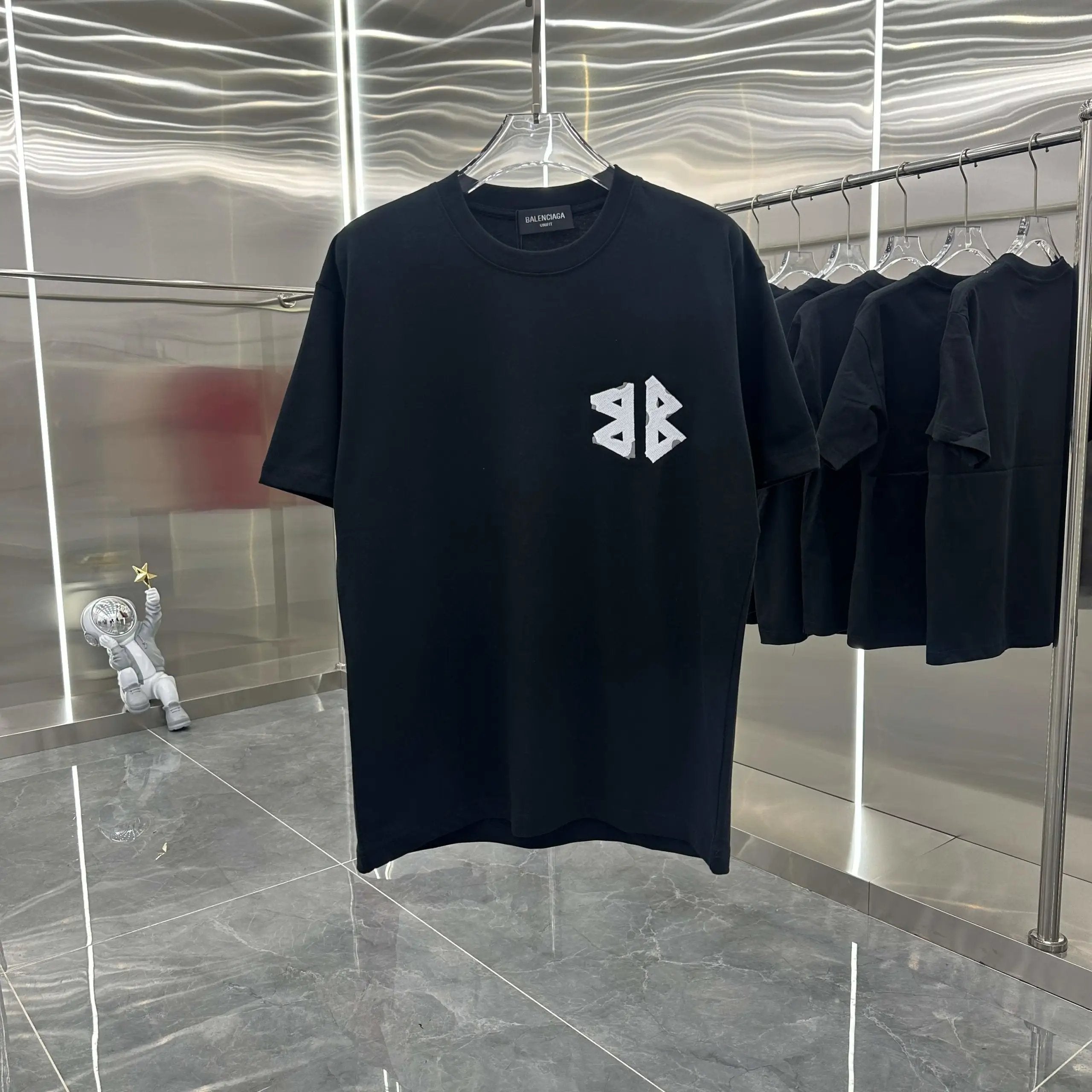 Balenciaga T-shirt Double Back B Embroidery logo round Neck Short Sleeve25ss New Pure Cotton Unisex Style T Casual T-Shirt Base Layer Shirt OS Drop Shoulder Loose Fit Half Sleeve Top Plus Size