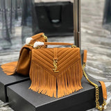 YSL Women's Bag Top version 【Original Leather】2022Autumn and Winter New Tassel Messenger Bag Women's Bag Frosted Cowhide Flip Chain Bag Tassel Bag Women's Bag392736