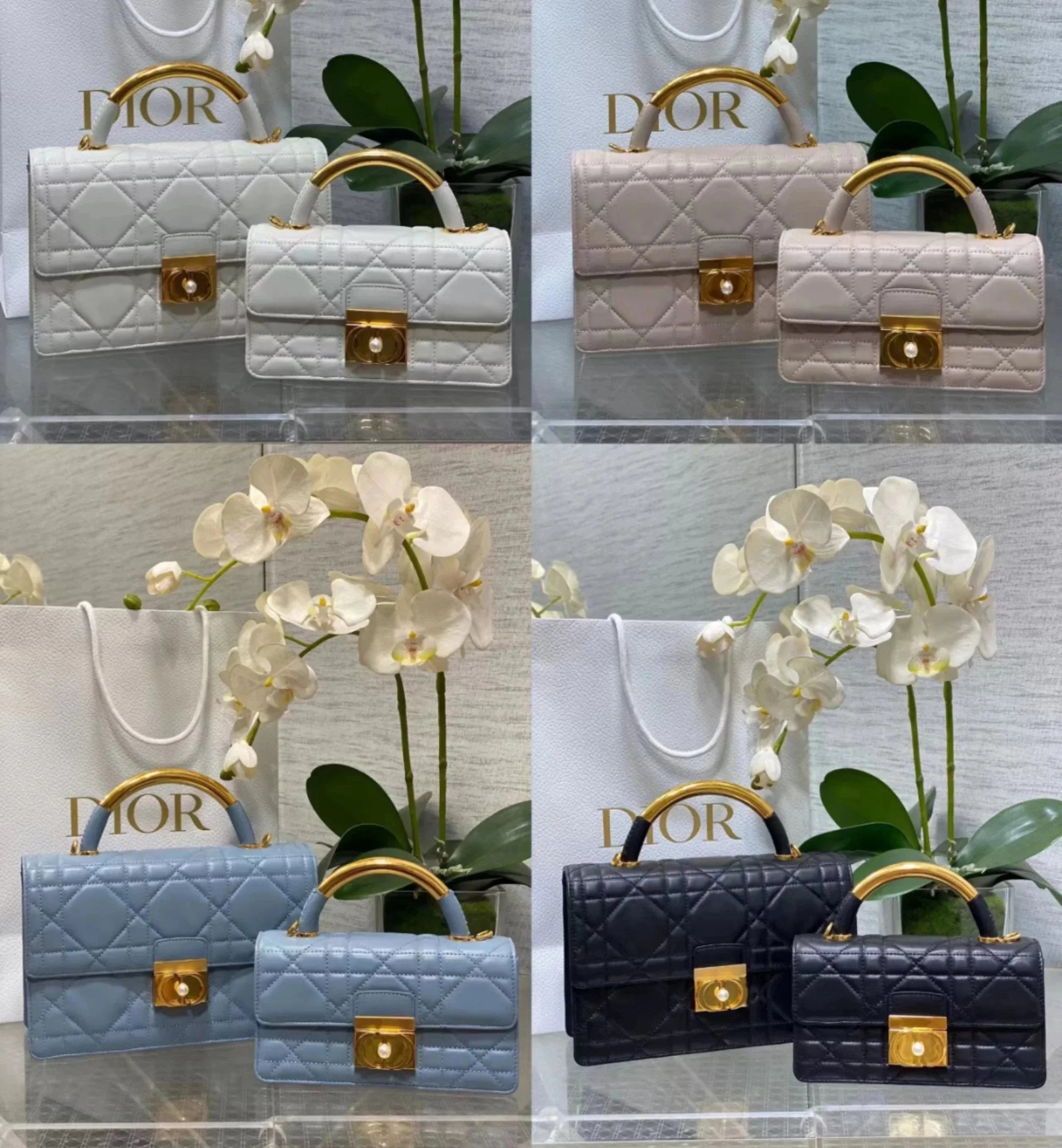 Dior Women's Bag Top version 【Original Leather Premium Quality】2024Latest Ange Chain Bag Signature Oversized Rattan Plaid，Metal Handle Bag Handbag Pearl Chain Bag Ange Handbag Chain Women's Bag