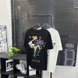 Gucci T-shirt Floral Plant Letter Print logo round Neck Short Sleeve25ss New pure cotton T Unisex T-Shirt OS Loose Fit Base Shirt Top Half Sleeve T-Shirt