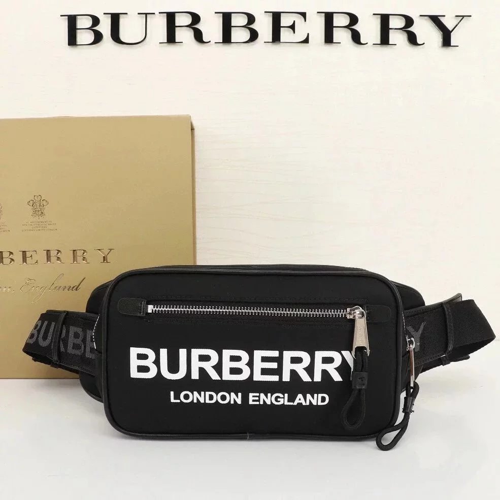 Burberry Women's Bag Top version Version Men's and Women's Bags80101441Black Medium Logo Letter logo Unisex Waist Bag Men's Crossbody Chest Bag Backpack Shoulder Bag Original Single Famous Brand Bag