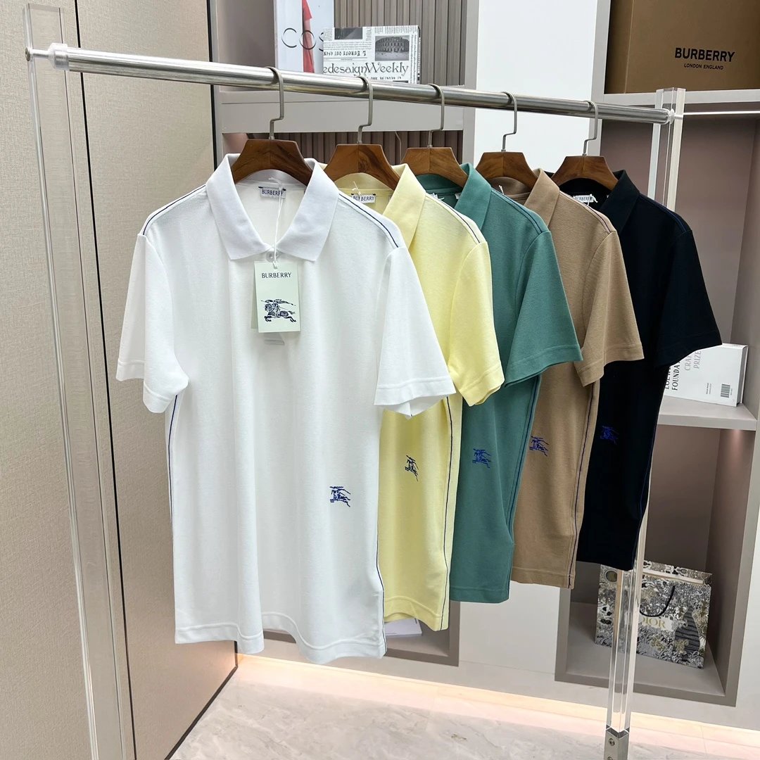 Burberry T-shirt Equestrian Knight Logo Embroidered Pique Mesh Cotton POLO Shirt Lapel Short Sleeve25ss New Unisex Summer Short Sleeve OS Loose T Business Half Sleeve Shirt Plus Size T-Shirt