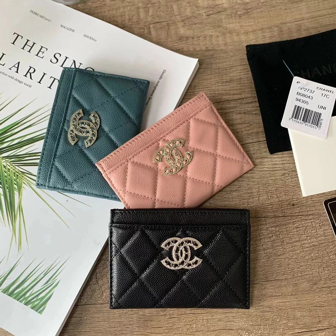 Chanel Wallet Top version 【Original Leather】Small2022s New Wallet with Diamond Cowhide Caviar Card Holder Card Clamp Card Holder Small Card Holder Coin Purse Women's Short Wallet Wallet Double c Diamond logo