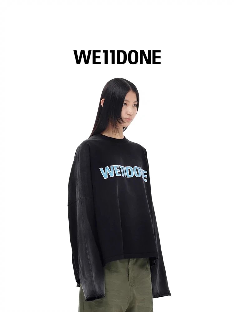 We11done Hoodie Top Version Neutral Men and Women Same Crack logo Printed Bleached Long Sleeves T T-shirt