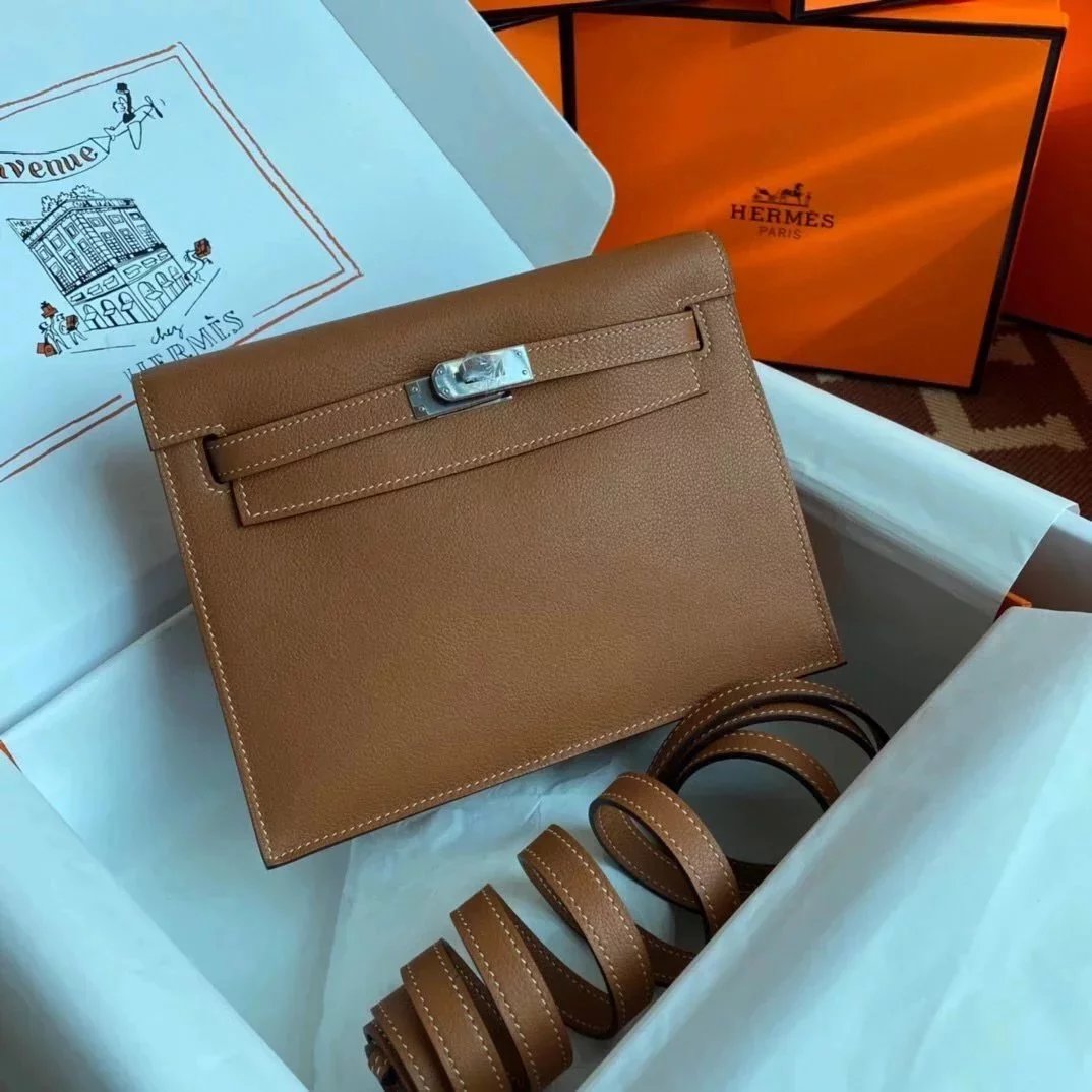 Hermes women's bag Top version 【H Handmade】Women's Bag KellyDanSe22cmevercolor Leather Imported Beeswax Thread Clutch Backpack Waist Bag Shoulder Messenger Bag Gold and Silver Buckle