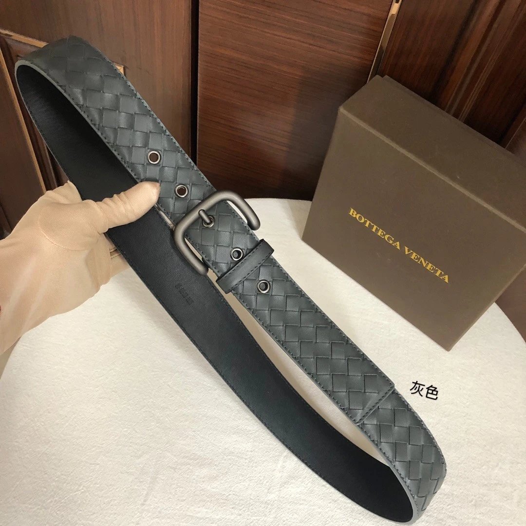 Bottega Veneta Belt 【Counter Original Customization】Original Order Men's Belt Width3.8cm SF Free Shipping Genuine Goods Quality Counter Full Set of Packaging Boutique Square Pin Buckle Selected First Layer Calf Skin Counter New Woven Handmade Woven with F