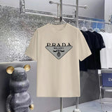 PRADA T-shirt Brand Logo and Triangle Print on Chest logo round Neck Short Sleeve25ss New Pure Cotton Unisex Style T T-shirt OS Loose Fit Base Shirt Top Half Sleeve T-Shirt