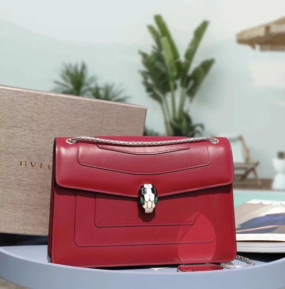 BVLGARI Bag Top version SerpentiForever Classic Red Daisy Yellow Cowhide Bag Decorated with a Snake's Head File Holder Chain Bag Portable Shoulder Messenger Bag Women's Bag