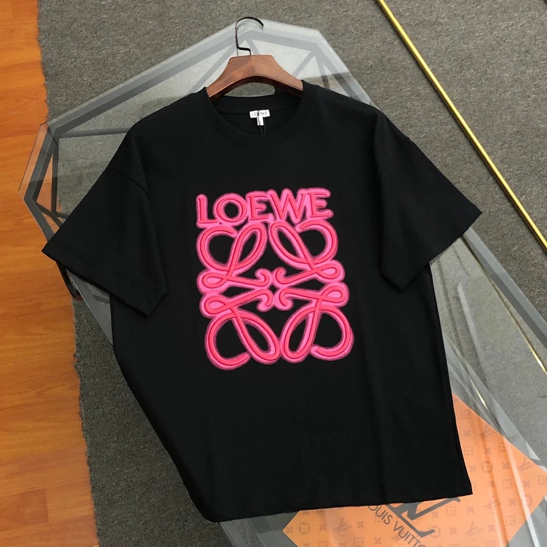 LOEWE T-shirt New Embroidery logo Round neck short-sleeve pure cotton T T-shirt ins Unisex Simple Summer New Casual Base Shirt T-Shirt