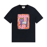 Gucci T-shirt Chest Cat Pattern Print logo round Neck Short Sleeve25ss New Pure Cotton Unisex Style T T-shirt OS Loose Fit Base Shirt Top Half Sleeve T-Shirt