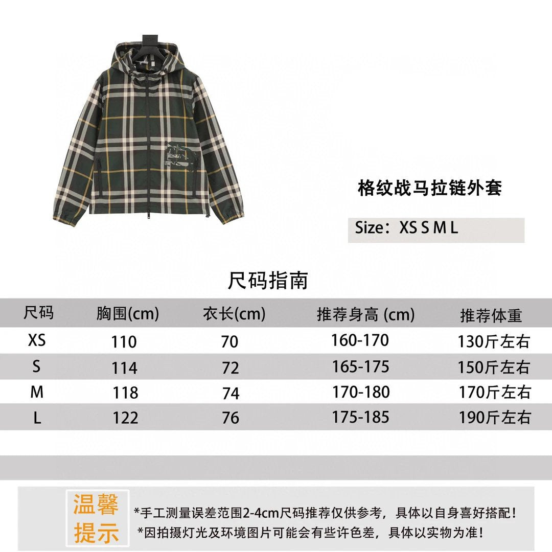 Burberry Jackets New Plaid Horse Zipper Coat for Men and Women