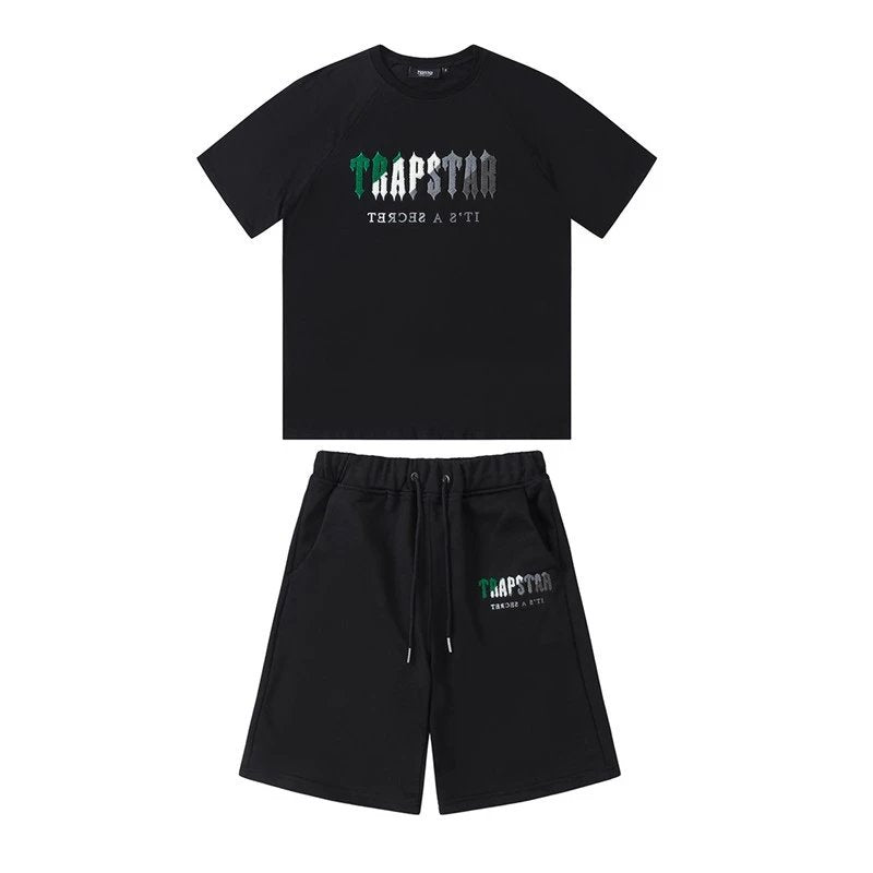 Trapstar T-shirt Summer Gradient Letters White and Blue Towel Embroidery Short Sleeve T T-shirt Shorts Men's Couple Casual Suit-CY