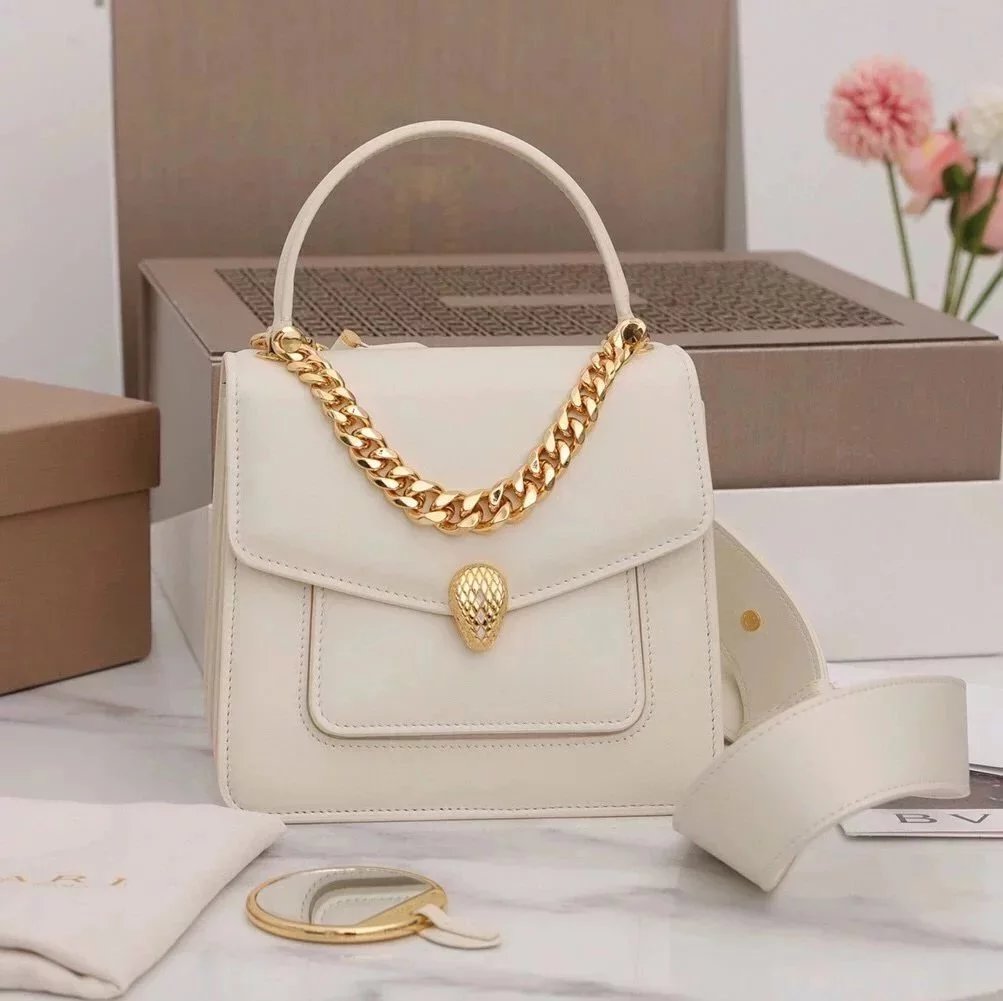 BVLGARI Bag Top version 【Original Quality】2021New Women's Bag Limited Edition Snake Head Buckle Red Enamel Snake Eye Women's Shoulder Bag/Crossbody Handbag Bag Decorated with a Snake's Head Naza Same Product Detachable Shoulder Strap