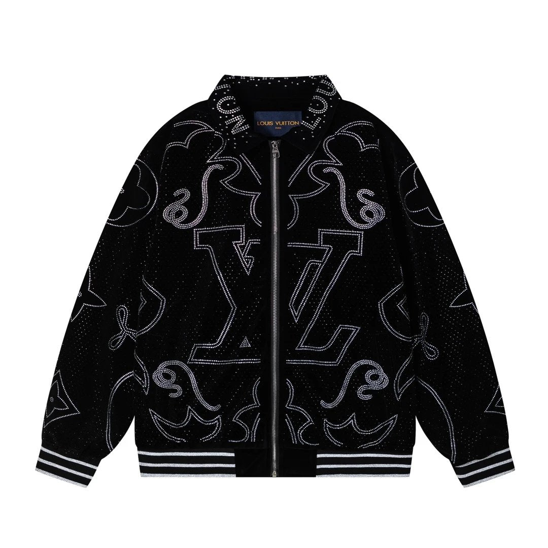 Louis Vuitton LV Jackets Whole Body logo Rhinestone Baseball Jacket Coat Unisex Autumn Winter New Thick Versatile
