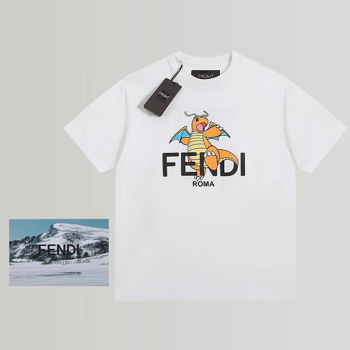 FENDI T-shirt Chest Pokémon Anime Pet Print logo round Neck Short Sleeve25ss New pure cotton T Unisex T-Shirt OS Drop Shoulder Loose Fit Base Shirt Top T-Shirt Short Sleeve