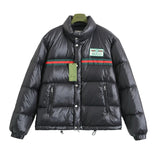 Gucci Down Jacket Classic Logo Red and Green Webbing Down Jacket Casual Loose Thickened Warm Stand Collar Short White Duck Down Puffer Jacket Unisex24ss New Winter Products