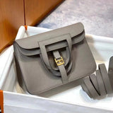 Hermes women's bag Top version 【Handmade Imported Fabric Beeswax Thread】H Home halzan22cm25cm Horseshoe Bag Shoulder Bag Multi-Functional One Bag Multi-Purpose Messenger Bag Handbag Fashion Casual Famaous Brand Women's Bag