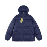 Gucci Down Jacket Full Jacquard Hooded Down Jacket Unisex Fluffy Hooded Long Sleeve Puffer Coat Winter Thickened Warm Outerwear Loose Versatile Fashion