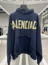 Balenciaga Hoodie New Washed Faded Gray Tape Letters logo Printed hoodie