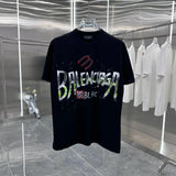 Balenciaga T-shirt Hand-painted Ink Splash Letter Print on Chest logo round Neck Short Sleeve25ss New Pure Cotton Unisex Style T T-shirt OS Loose Fit Base Shirt Half Sleeve T-Shirt Top Half Sleeve