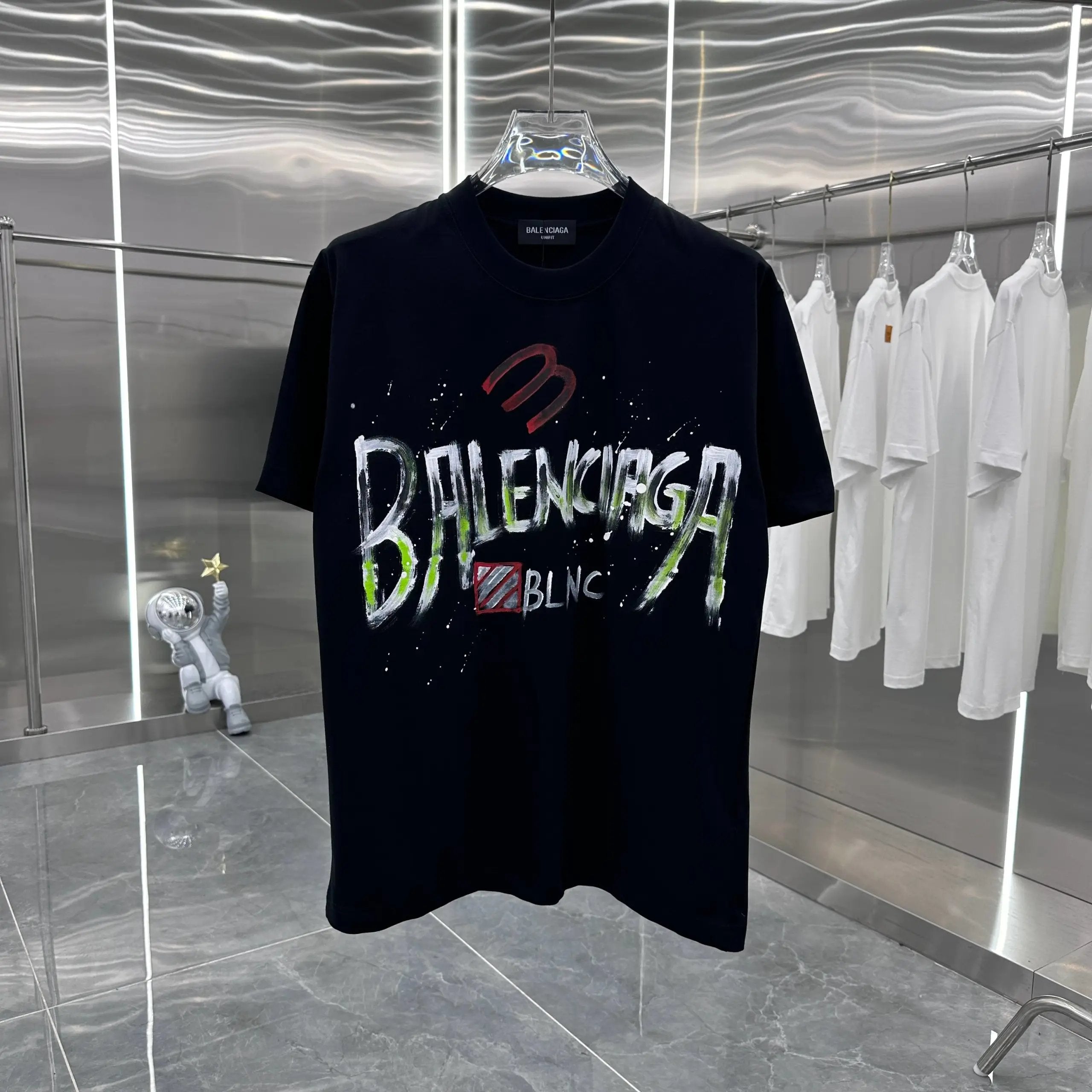 Balenciaga T-shirt Hand-painted Ink Splash Letter Print on Chest logo round Neck Short Sleeve25ss New Pure Cotton Unisex Style T T-shirt OS Loose Fit Base Shirt Half Sleeve T-Shirt Top Half Sleeve