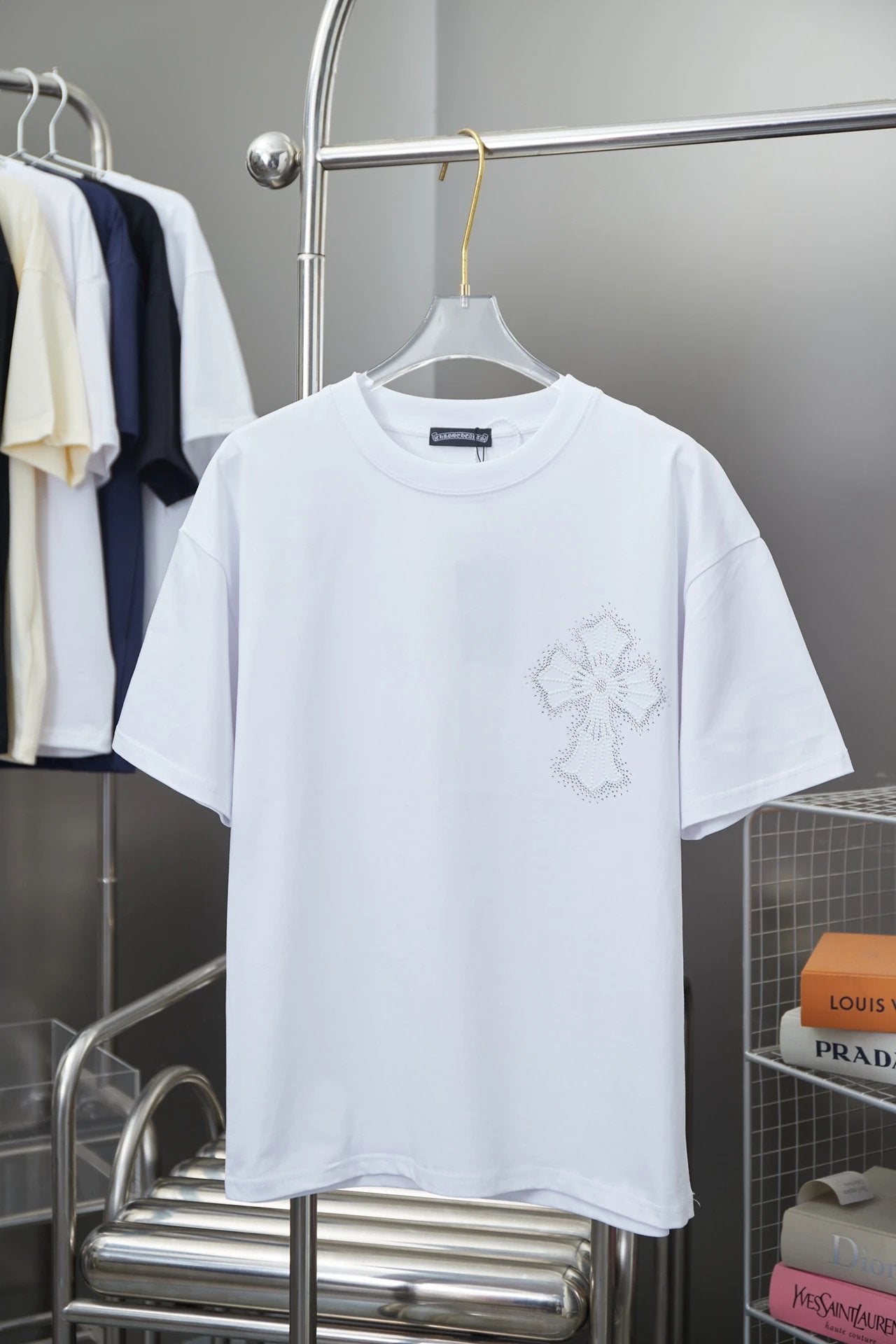Chrome Hearts T-shirt Early Spring New Style Horseshoe Rhinestone Short Sleeve Round Neck Short Sleeve25ss New Pure Cotton Unisex Style T T-shirt OS Loose Fit Base Shirt Short Sleeve Top T-Shirt