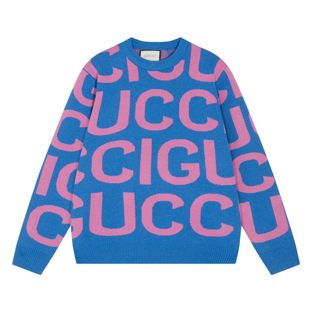 Gucci Sweater Double G Full Printed Wool round Neck Sweater Long Sleeve Thicken Lazy Style Men's and Women's Same Loose Knitted Jacket Outer and Inner Wear All-Matching Casual