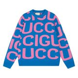 Gucci Sweater Double G Full Printed Wool round Neck Sweater Long Sleeve Thicken Lazy Style Men's and Women's Same Loose Knitted Jacket Outer and Inner Wear All-Matching Casual
