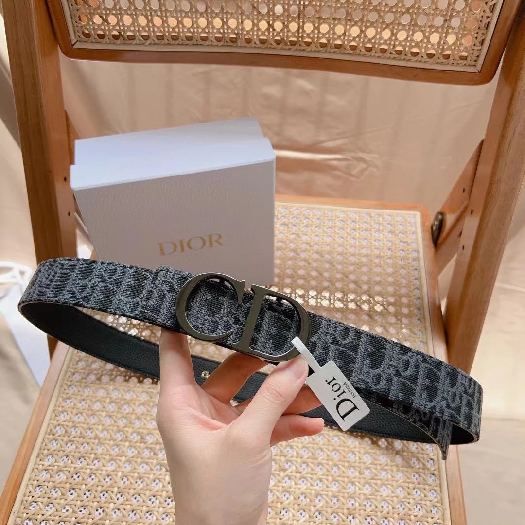 Dior Belt Top version Universal Belt Width for Men and Women3.5cm Counter Full Set of Packaging Original Leather Material Classic Presbyopic Full Printed Canvas Full Stand Leather Lychee Pattern Bottom Letter Buckle Support NFC Chip Scanning