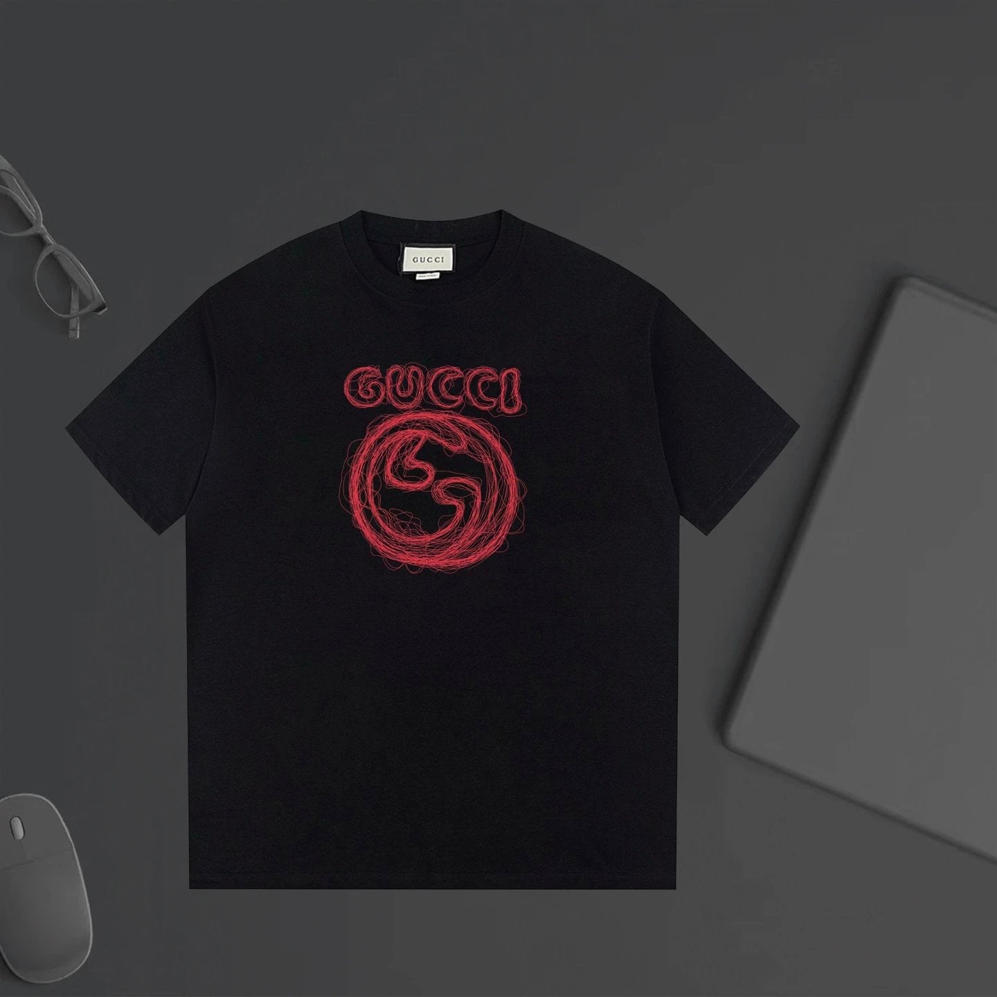Gucci T-shirt Chest Chaos Letter Print logo round Neck Short Sleeve25ss New Pure Cotton Unisex Style T Casual T-Shirt Base Layer Shirt OS Loose Fit Half Sleeve Top Plus Size