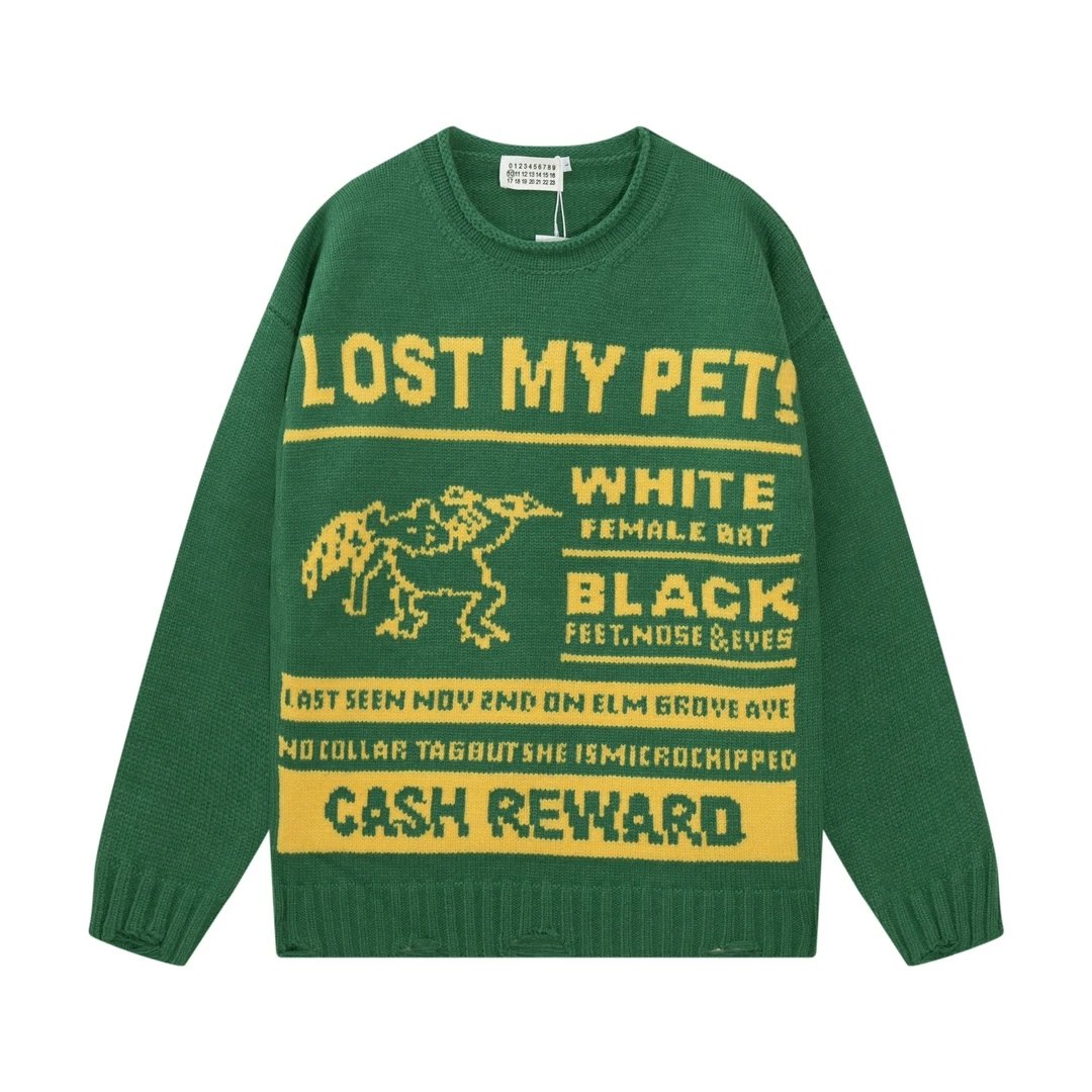 Maison Margiela Sweater Letter Knit Sweater Crew Neck Casual Loose Versatile Knitwear Os Unisex Inner Layer Design24ss Autumn and Winter New Products