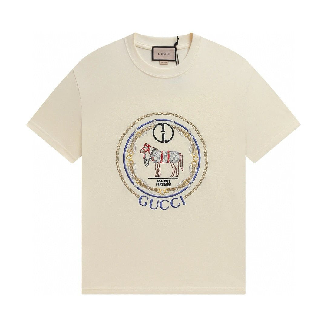 Gucci T-shirt Chest Horse Embroidery logo round Neck Short Sleeve25ss New Pure Cotton Unisex Style T T-shirt OS Loose Fit Base Shirt Top Half Sleeve T-Shirt
