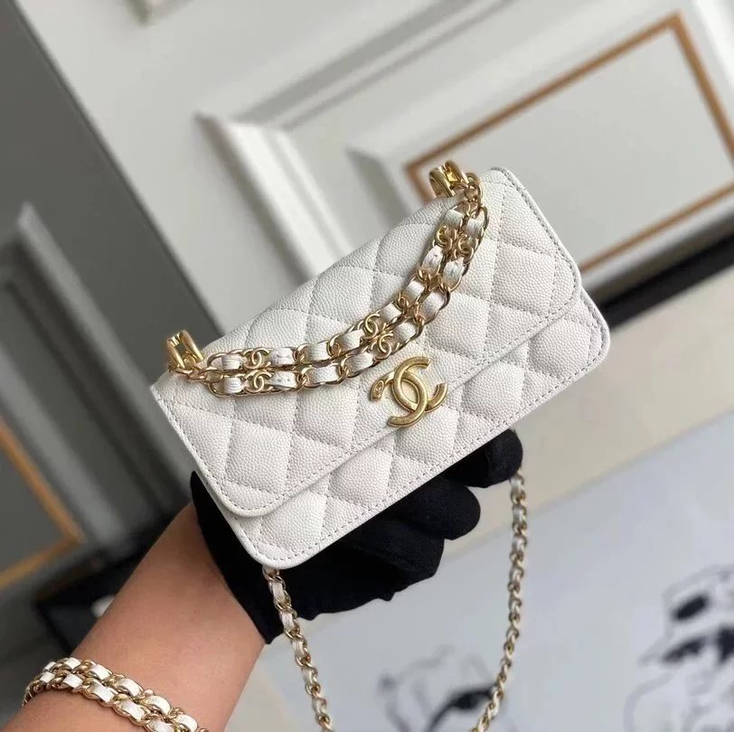 Chanel Women's Bag Top version 【**Original Leather Highest Version】2023New Double C Chain Baguette Mobile Phone Bag Handbag Flap Bag Small Waste Bag Messenger Bag Baguette Bag New Women's Bag Dinner Bag