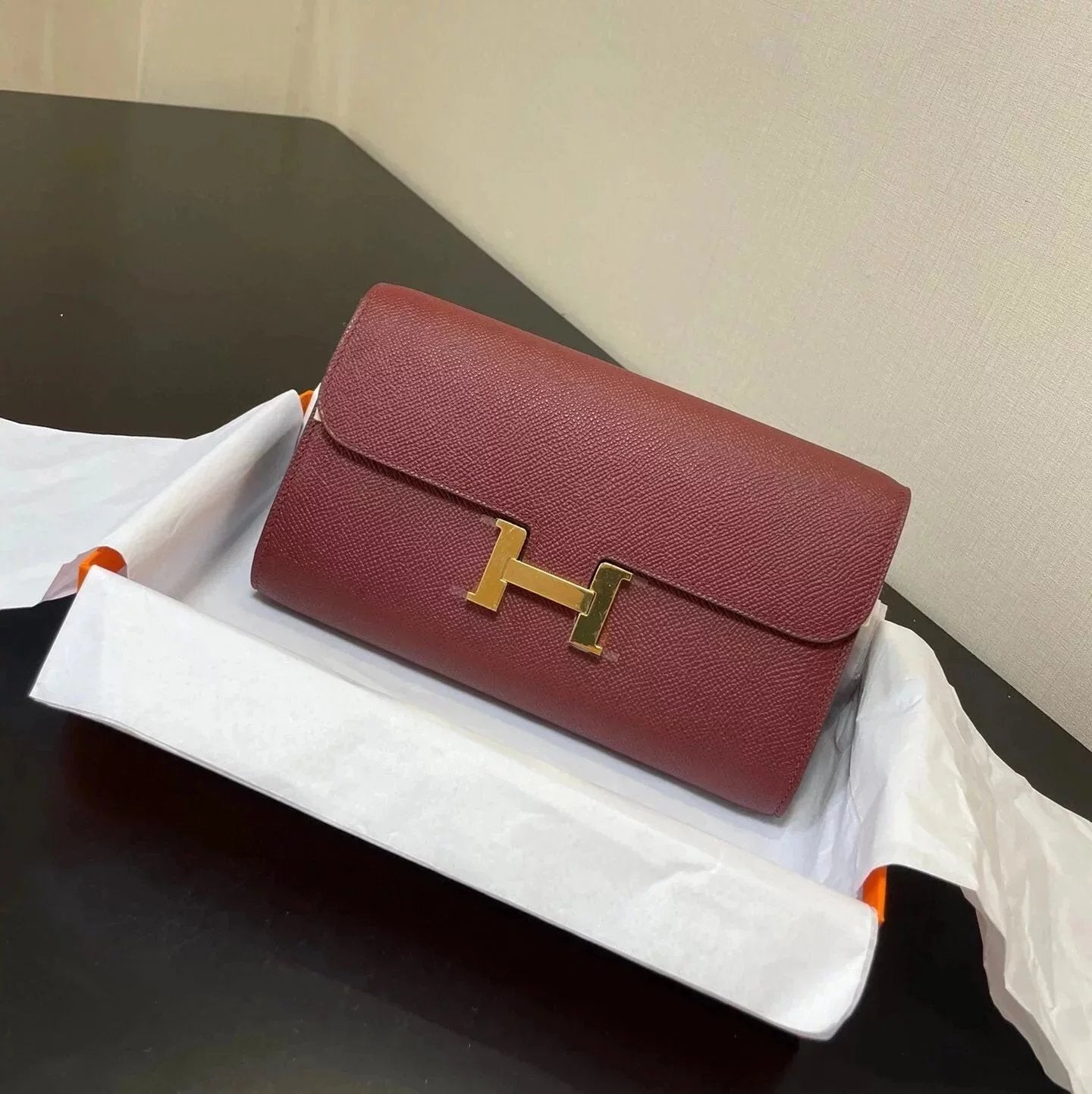 Hermes women's bag Top version New Kangkang Women's Bag epsom Leather Palm Print ConstanceToGoWoc Shoulder Crossbody Handbag Clutch Long Long Purse Wallet Dinner Bag
