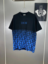 Dior T-shirt Half-body Gradient Letter Jacquard logo round Neck Short Sleeve25ss New Pure Cotton Unisex Style T Casual T-Shirt Base Layer Shirt OS Loose Fit Half Sleeve Top Plus Size